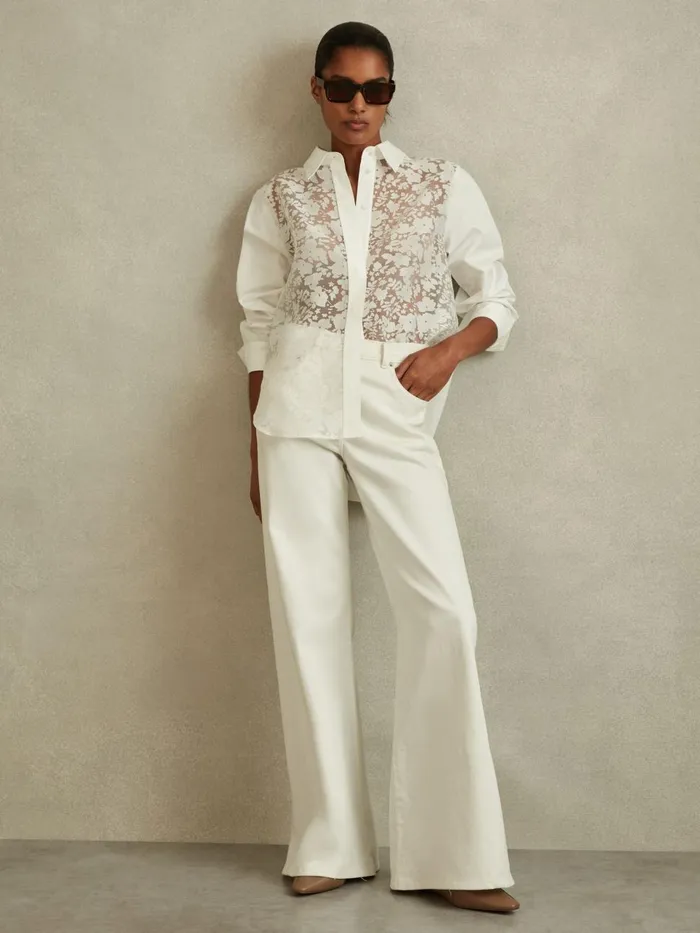 Women Reiss Blouses and Shirts Delaney Cotton Burnout Floral Shirt Ivory
