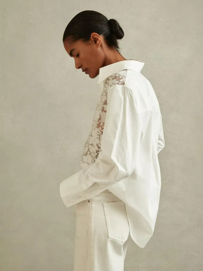 Women Reiss Blouses and Shirts Delaney Cotton Burnout Floral Shirt Ivory
