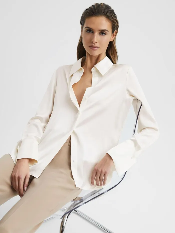 Women Reiss Blouses and Shirts Hailey Silk Shirt Ivory