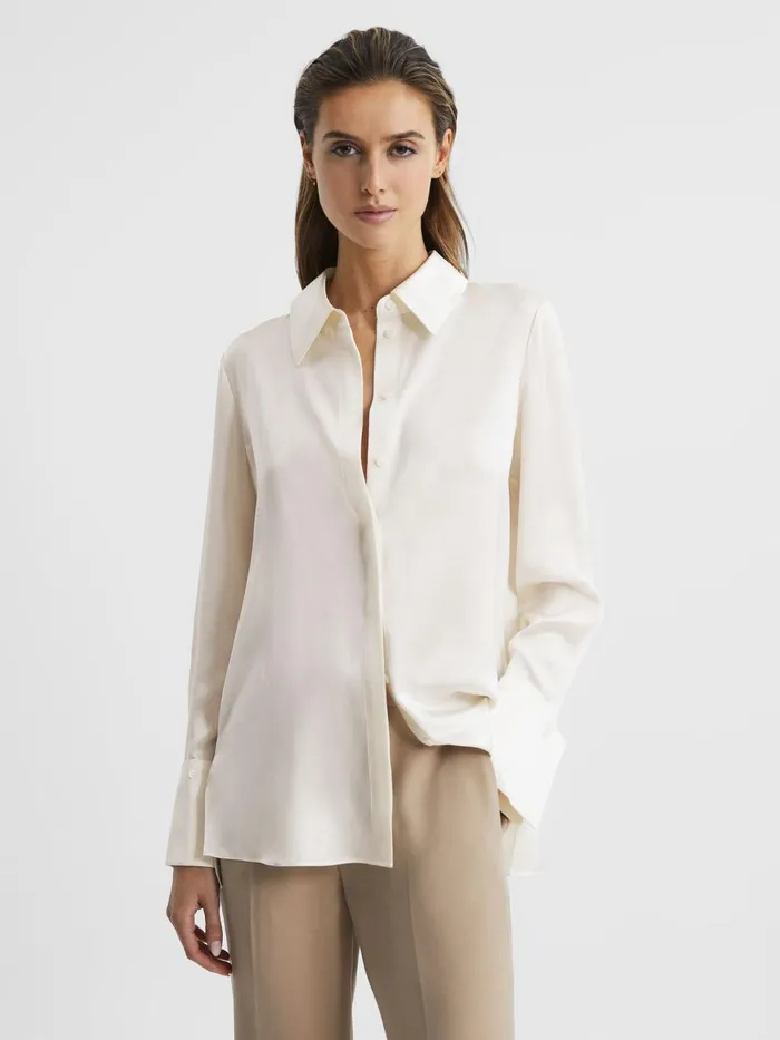 Women Reiss Blouses and Shirts Hailey Silk Shirt Ivory