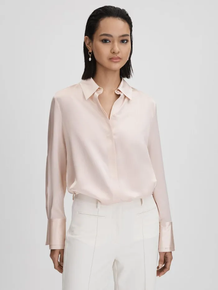 Women Reiss Blouses and Shirts Irina Silk ButtonThrough Shirt Nude