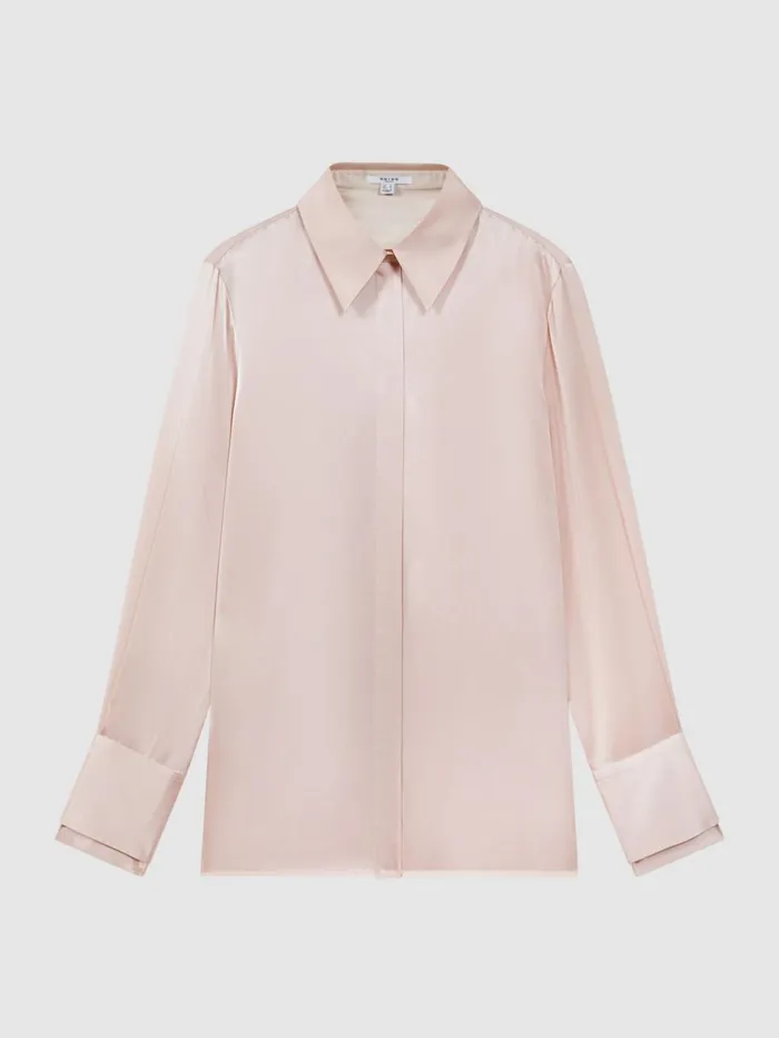 Women Reiss Blouses and Shirts Irina Silk ButtonThrough Shirt Nude