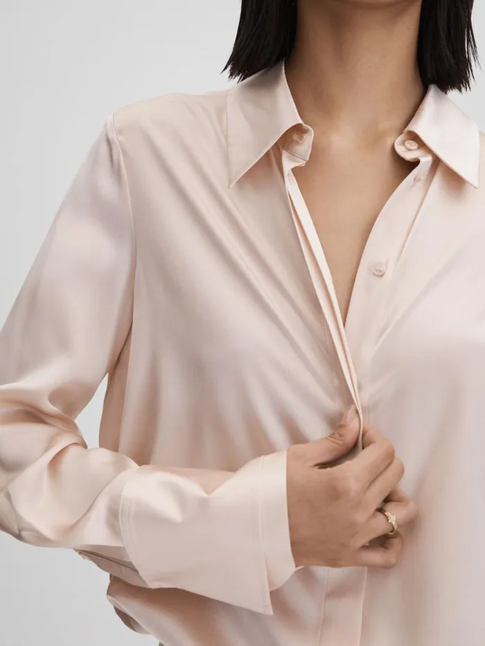 Women Reiss Blouses and Shirts Irina Silk ButtonThrough Shirt Nude