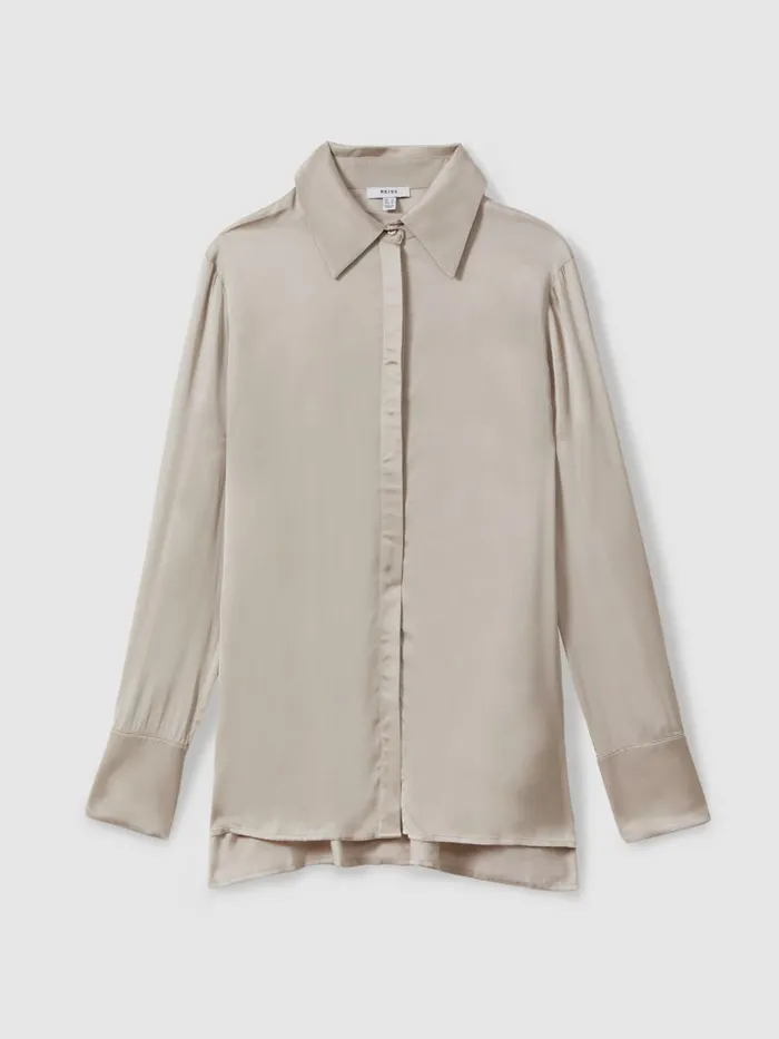 Women Reiss Blouses and Shirts Jasmine Fitted Layered Cuff Shirt Stone