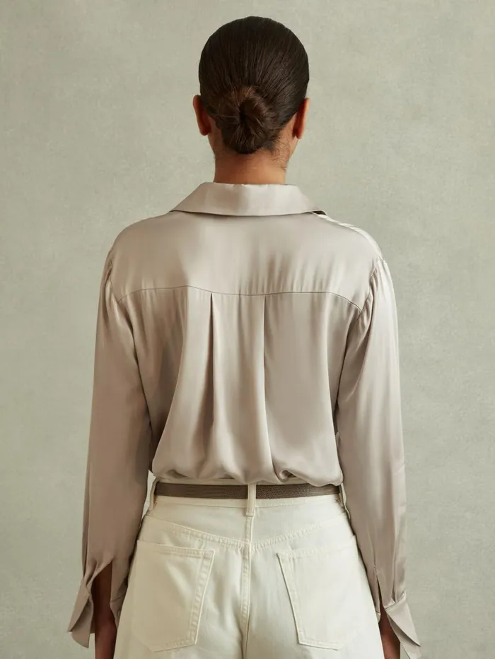 Women Reiss Blouses and Shirts Jasmine Fitted Layered Cuff Shirt Stone