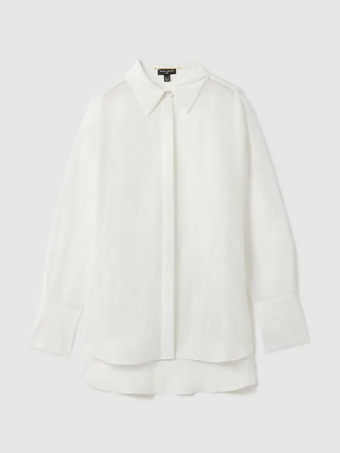 Women Reiss Blouses and Shirts Juliet Linen Silk Contrast Button Through Shirt Ivory