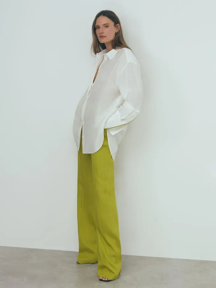 Women Reiss Blouses and Shirts Juliet Linen Silk Contrast Button Through Shirt Ivory