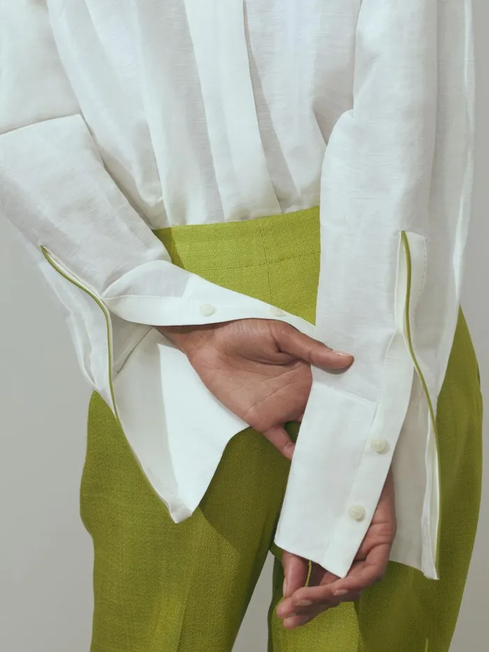Women Reiss Blouses and Shirts Juliet Linen Silk Contrast Button Through Shirt Ivory