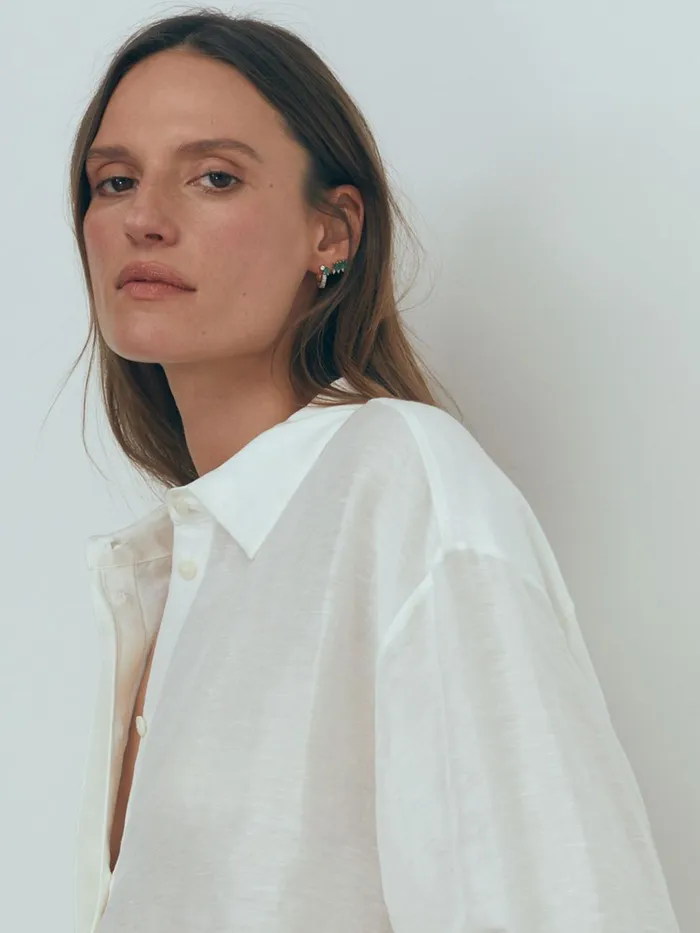 Women Reiss Blouses and Shirts Juliet Linen Silk Contrast Button Through Shirt Ivory