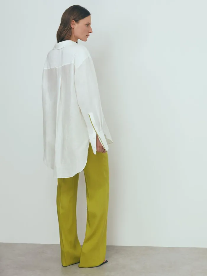 Women Reiss Blouses and Shirts Juliet Linen Silk Contrast Button Through Shirt Ivory