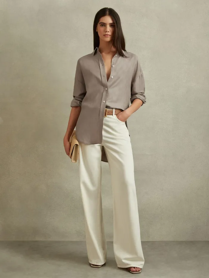 Women Reiss Blouses and Shirts Sian Relaxed Fit Lyocell Linen Button Through Shirt Mink Women Reiss Blouses and Shirts Sian Relaxed Fit Lyocell Linen Button Through Shirt Mink