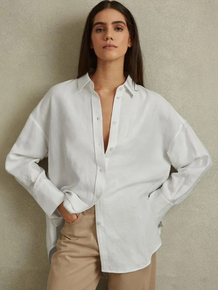 Women Reiss Blouses and Shirts Sian Relaxed Fit Lyocell Linen Button Through Shirt White Women Reiss Blouses and Shirts Sian Relaxed Fit Lyocell Linen Button Through Shirt White