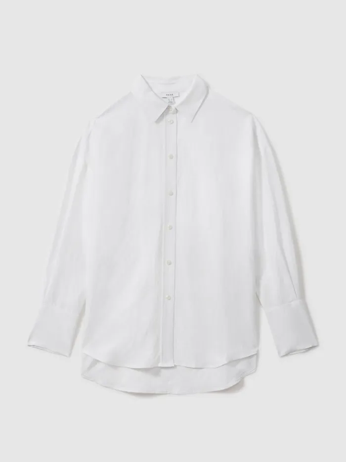 Women Reiss Blouses and Shirts Sian Relaxed Fit Lyocell Linen Button Through Shirt White
