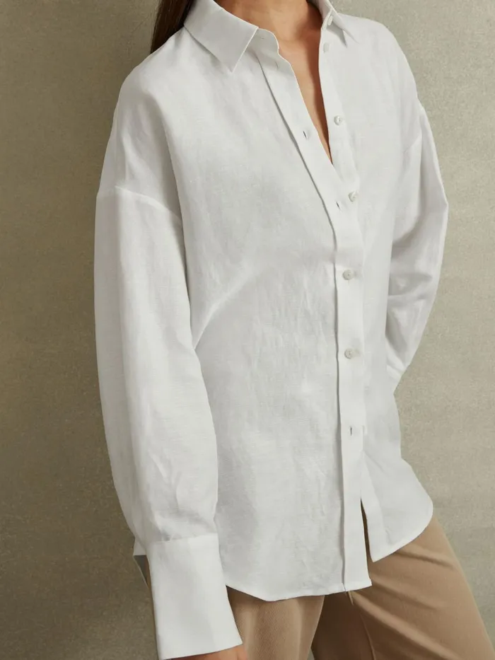 Women Reiss Blouses and Shirts Sian Relaxed Fit Lyocell Linen Button Through Shirt White