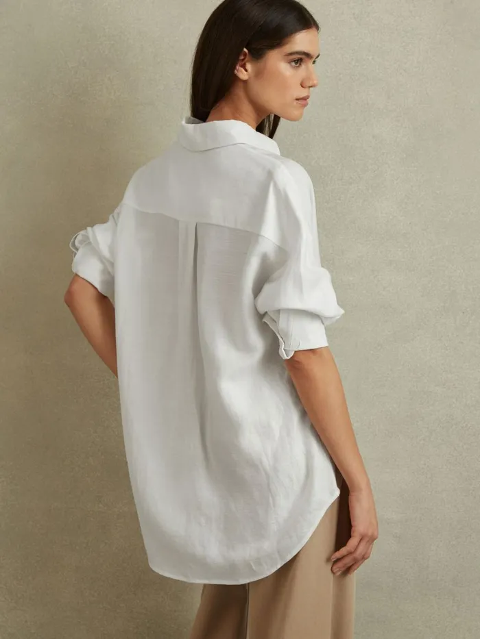 Women Reiss Blouses and Shirts Sian Relaxed Fit Lyocell Linen Button Through Shirt White