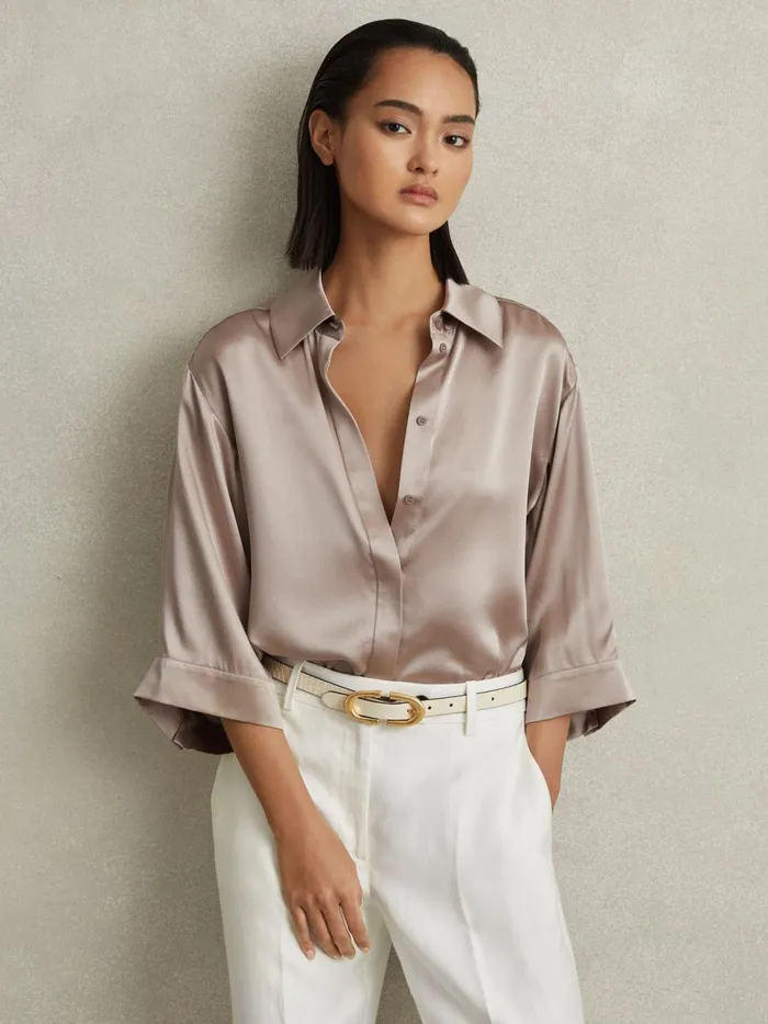 Women Reiss Blouses and Shirts Winnie Silk Relaxed Sleeve Blouse Champagne