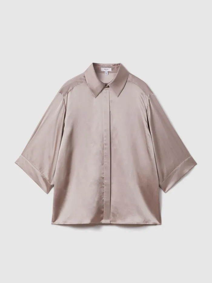 Women Reiss Blouses and Shirts Winnie Silk Relaxed Sleeve Blouse Champagne