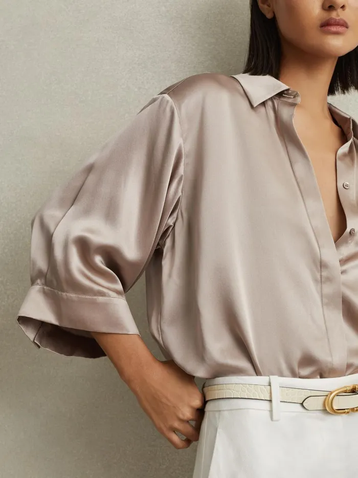 Women Reiss Blouses and Shirts Winnie Silk Relaxed Sleeve Blouse Champagne