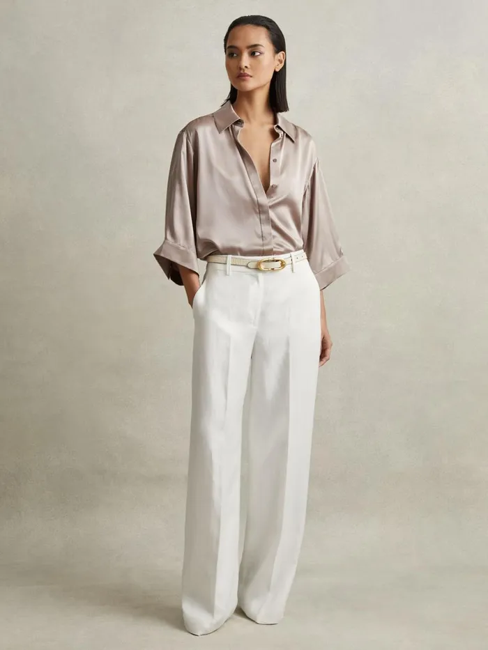 Women Reiss Blouses and Shirts Winnie Silk Relaxed Sleeve Blouse Champagne