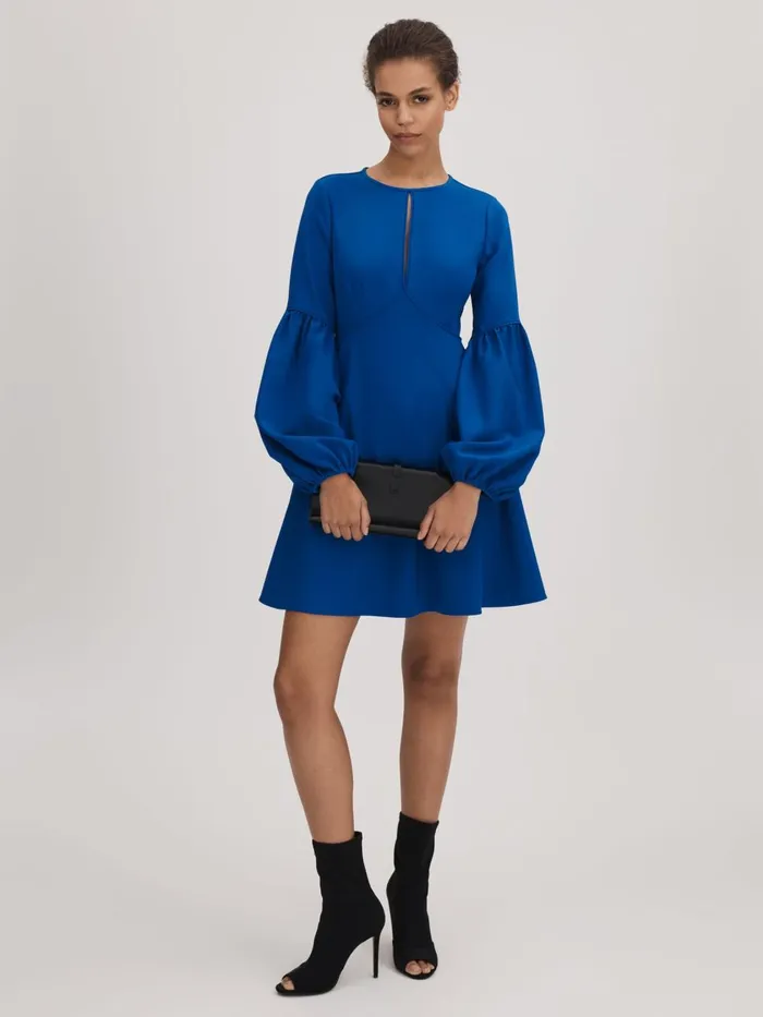 Women Reiss Brands Blouson Sleeve Mini Dress Bright Blue