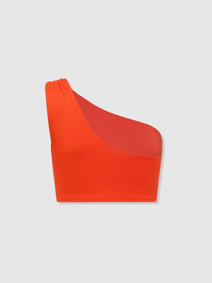 Women Reiss Brands Born Cori OneShoulder Bikini Top Hot Orange