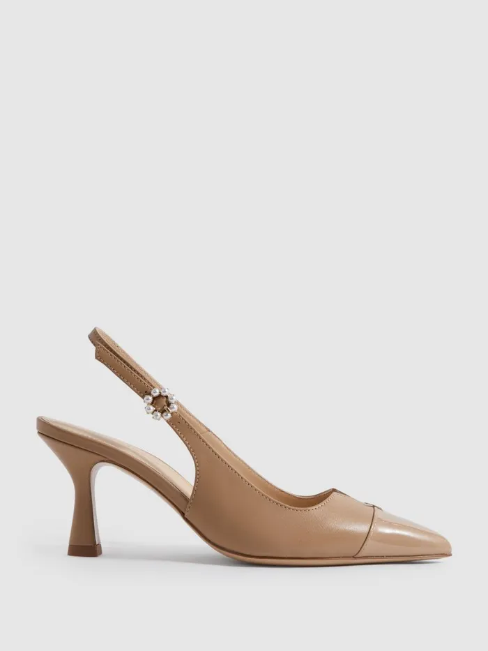 Women Reiss Brands Elphick Slingback Kitten Heels Tan
