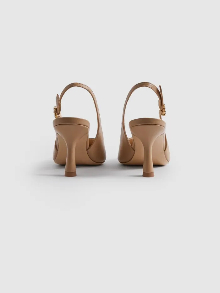 Women Reiss Brands Elphick Slingback Kitten Heels Tan