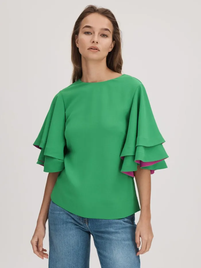Women Reiss Brands Layered Sleeve Blouse Bright Green