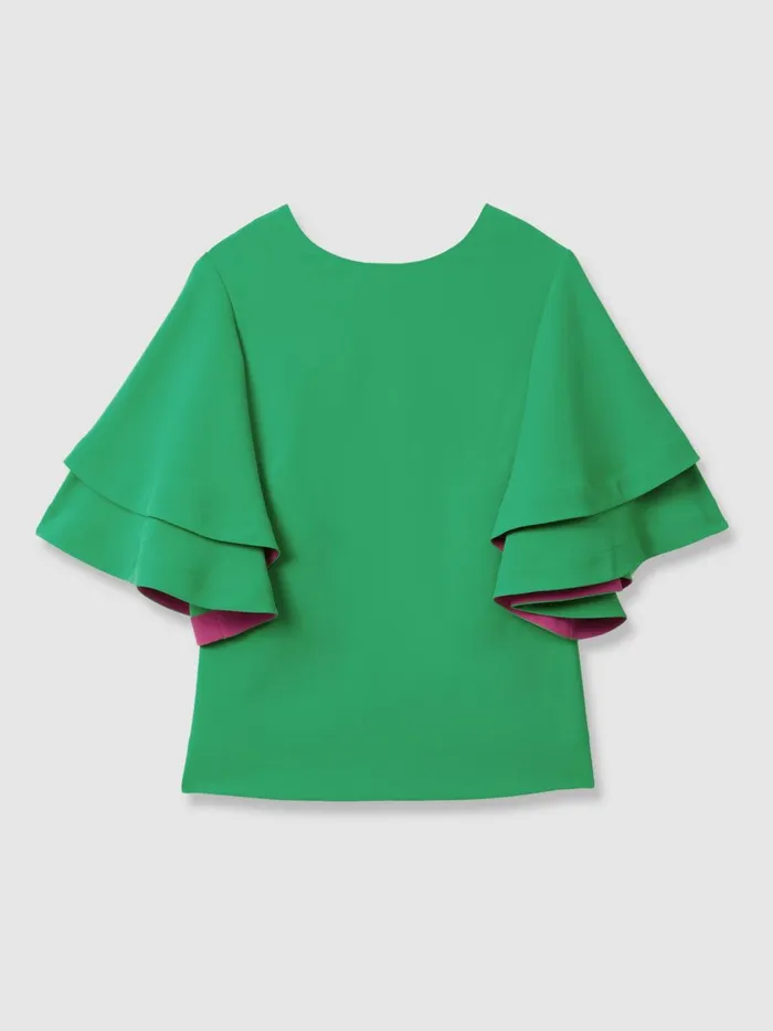 Women Reiss Brands Layered Sleeve Blouse Bright Green