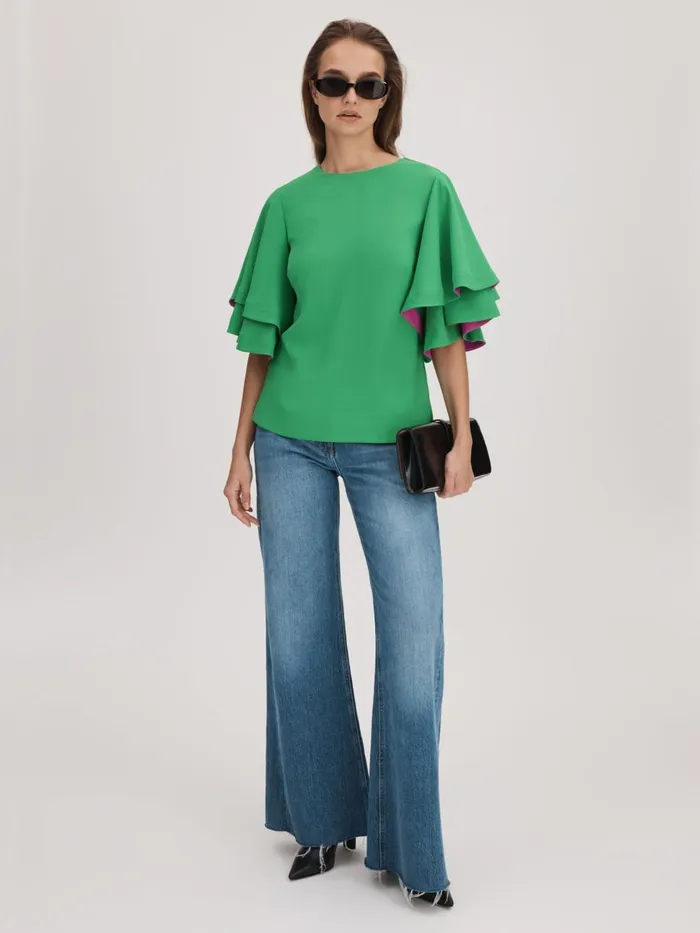 Women Reiss Brands Layered Sleeve Blouse Bright Green
