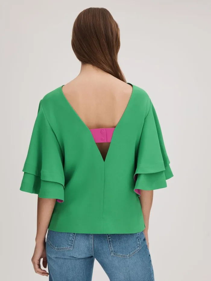 Women Reiss Brands Layered Sleeve Blouse Bright Green