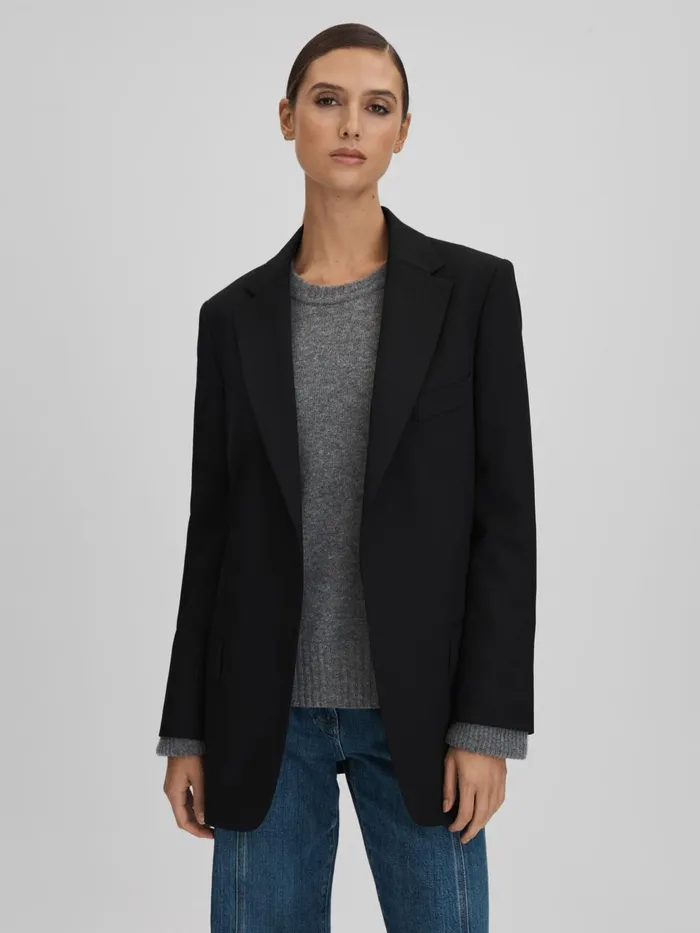 Women Reiss Coats Alia Oversized Wool Blend Single Breasted Blazer Black