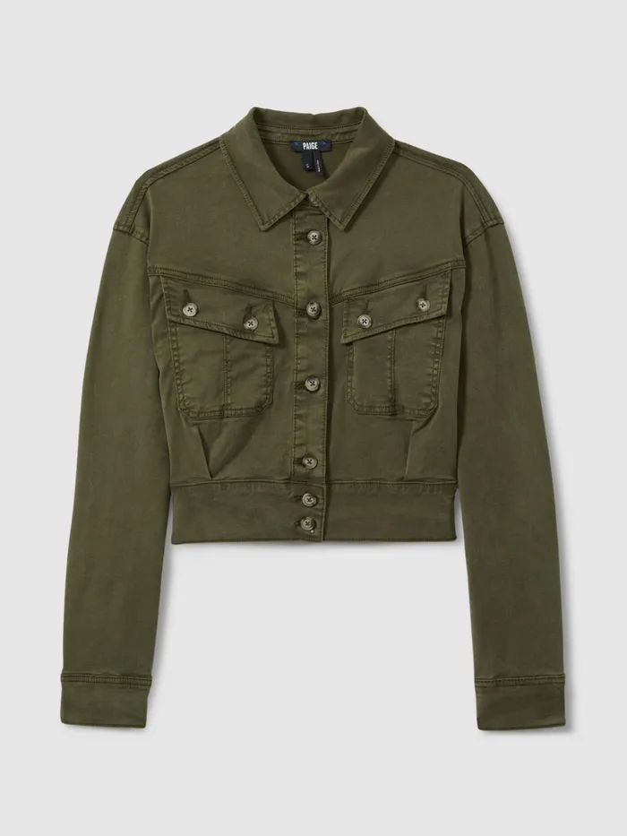 Women Reiss Coats Cropped Denim Jacket Military Green