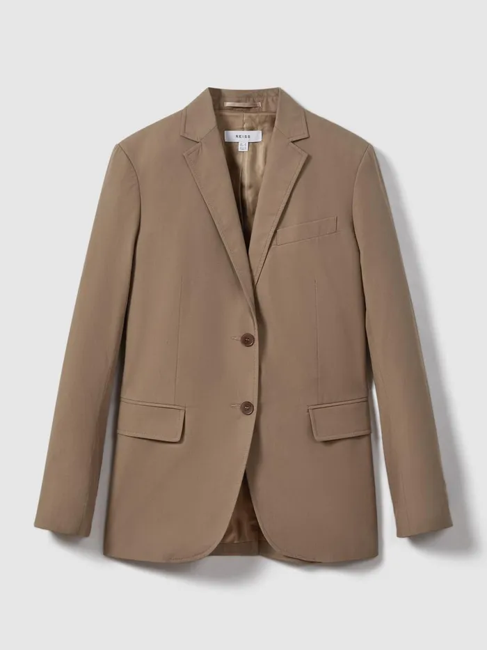 Women Reiss Coats Hope Single Breasted Cotton Blazer Taupe