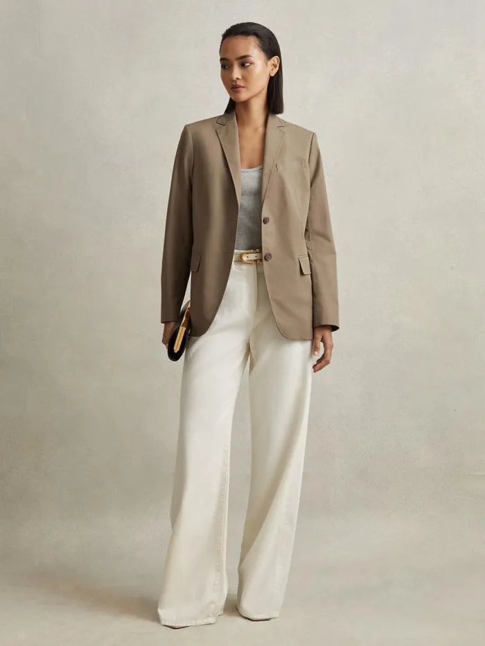 Women Reiss Coats Hope Single Breasted Cotton Blazer Taupe