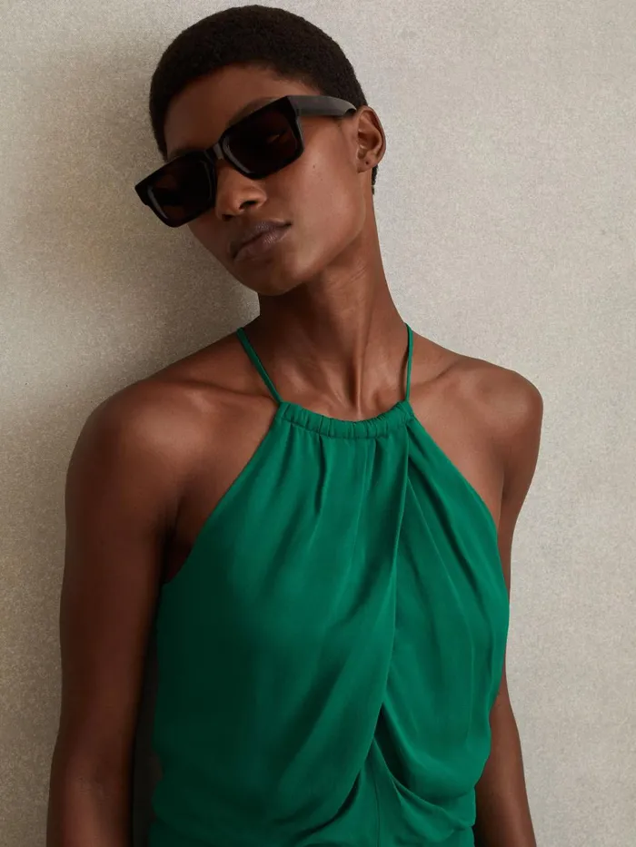 Women Reiss Dresses Elliana Drape Front Midi Dress Green