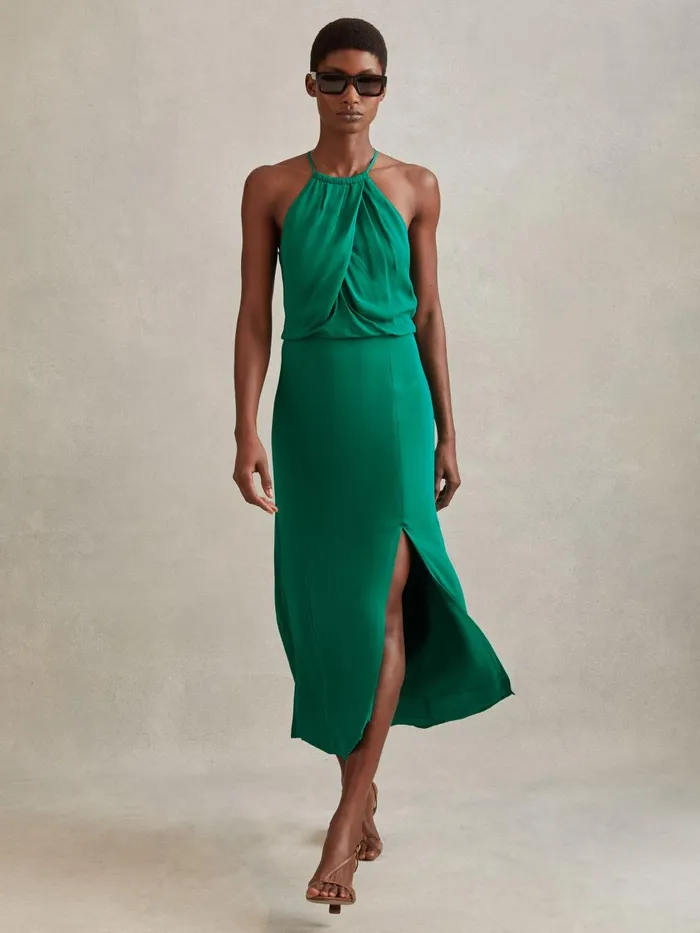 Women Reiss Dresses Elliana Drape Front Midi Dress Green