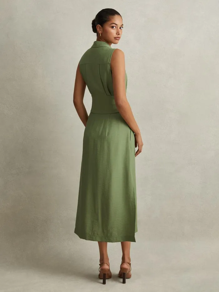 Women Reiss Dresses Morgan Viscose Blend Belted Shirt Dress Green