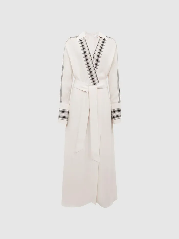 Women Reiss Dresses Nyla Side Stripe Tie Front Midi Dress Ivory
