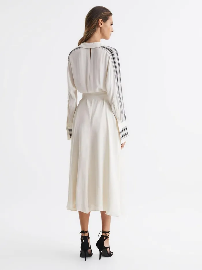 Women Reiss Dresses Nyla Side Stripe Tie Front Midi Dress Ivory