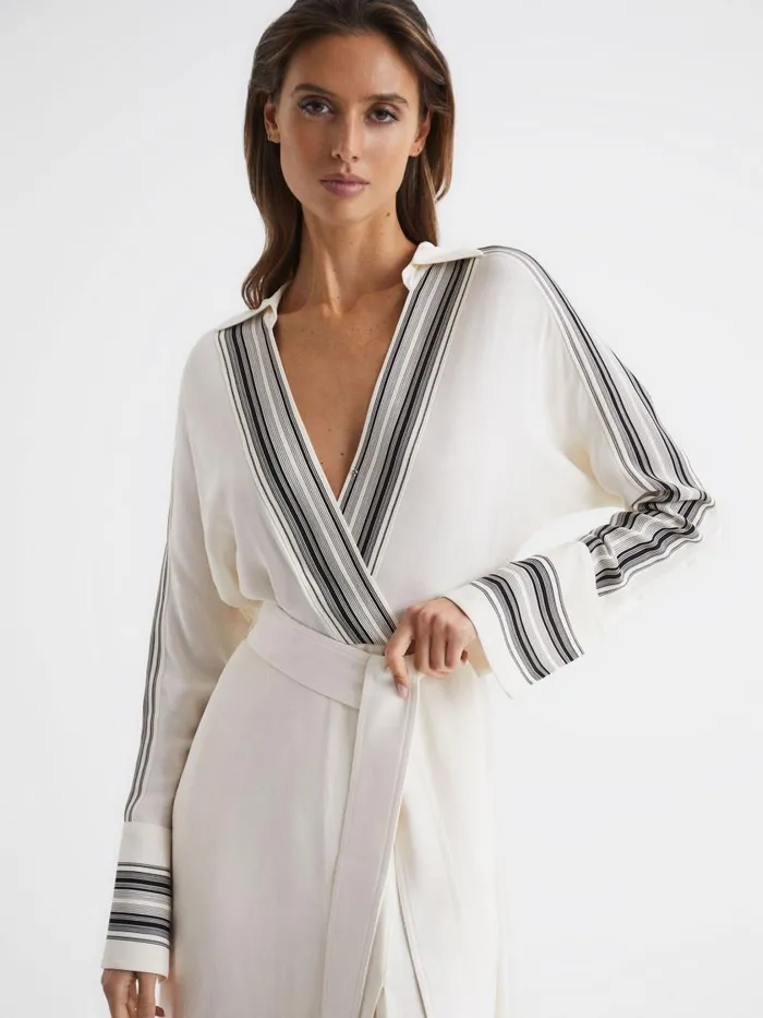Women Reiss Dresses Nyla Side Stripe Tie Front Midi Dress Ivory