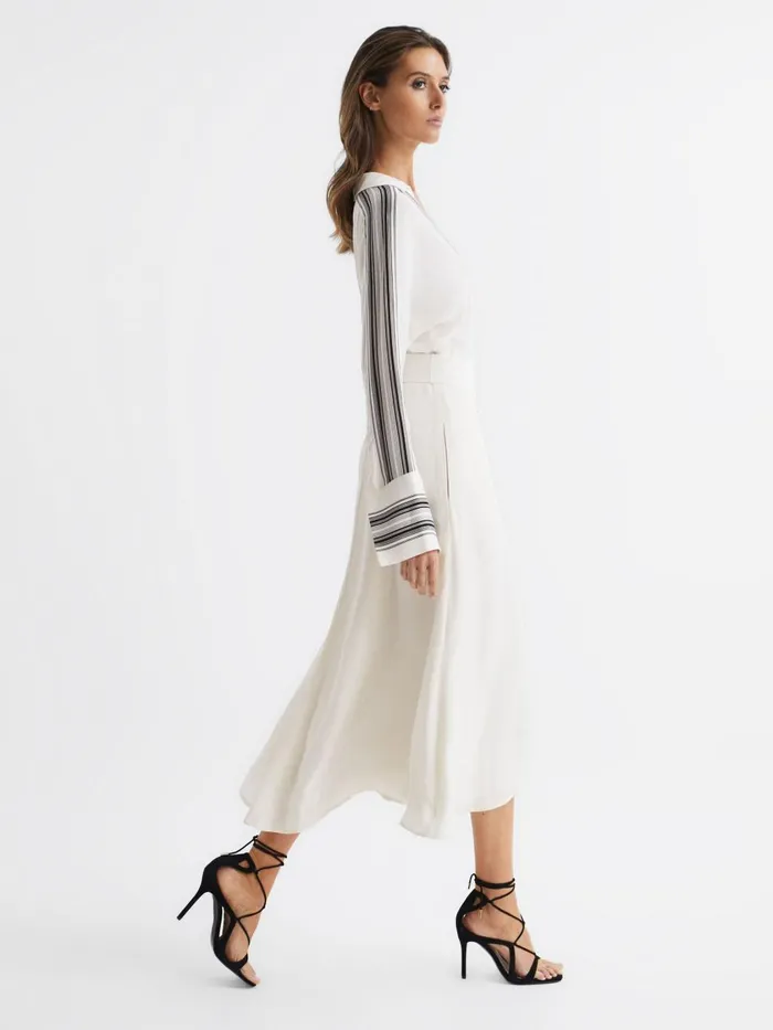 Women Reiss Dresses Nyla Side Stripe Tie Front Midi Dress Ivory