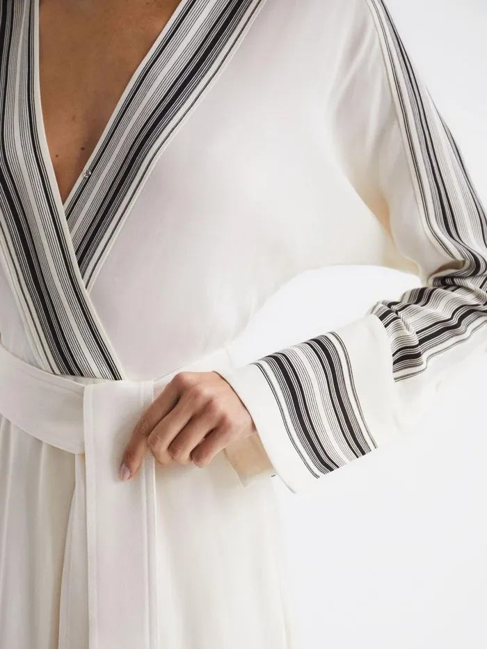 Women Reiss Dresses Nyla Side Stripe Tie Front Midi Dress Ivory