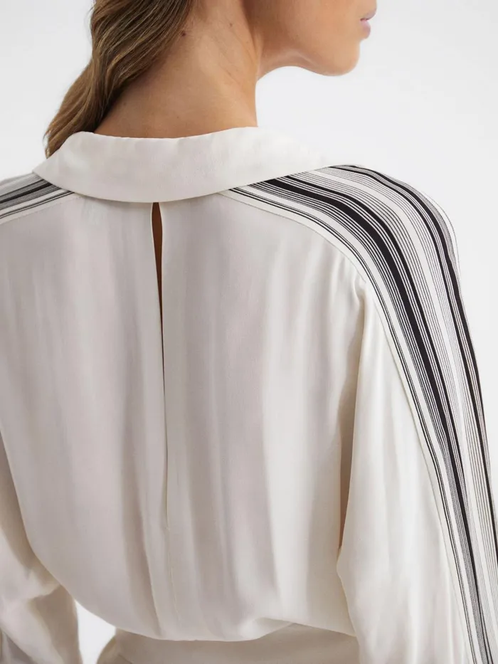 Women Reiss Dresses Nyla Side Stripe Tie Front Midi Dress Ivory