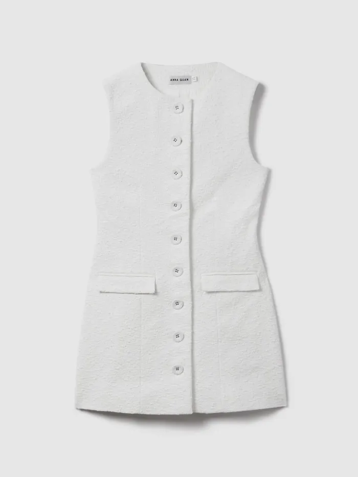 Women Reiss Dresses Quan Boucle ButtonThrough Mini Dress White