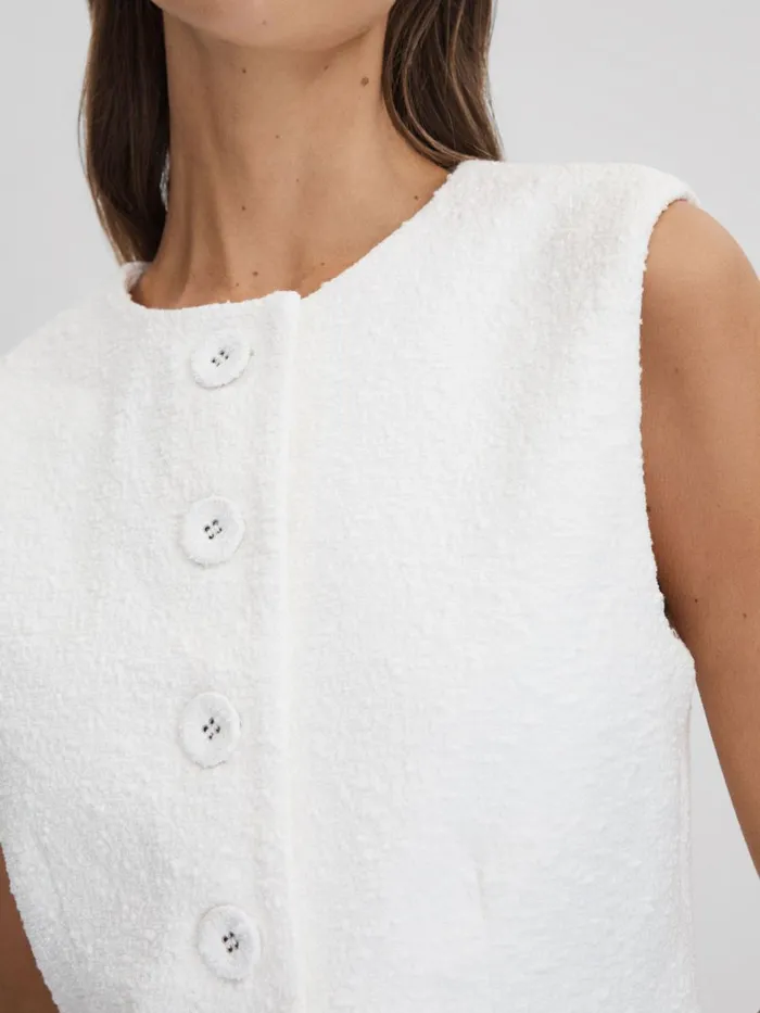 Women Reiss Dresses Quan Boucle ButtonThrough Mini Dress White