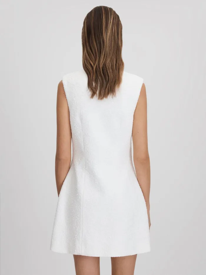 Women Reiss Dresses Quan Boucle ButtonThrough Mini Dress White