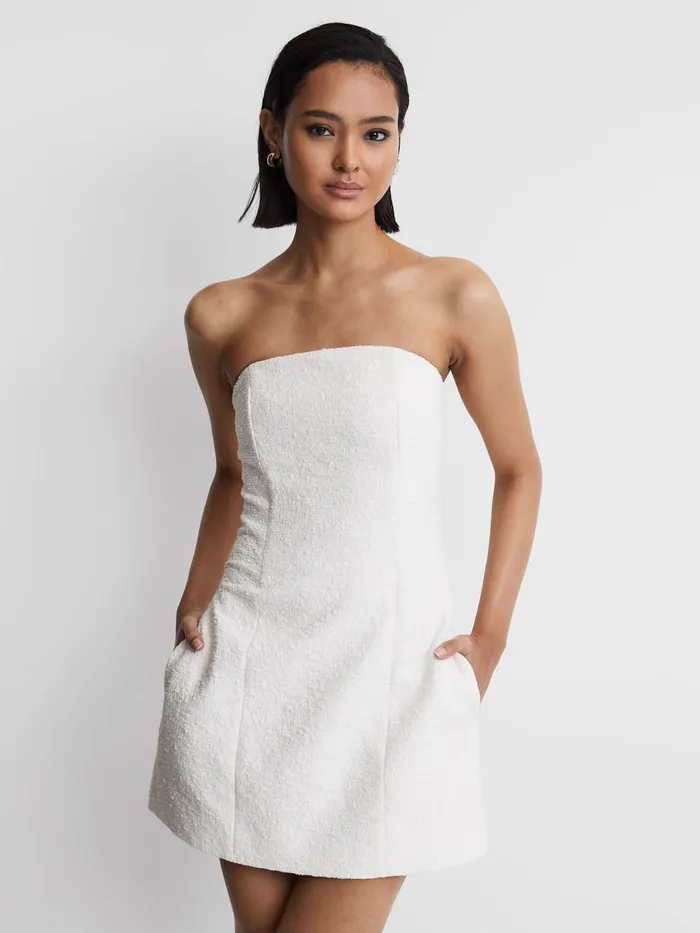 Women Reiss Dresses Quan Boucle Strapless Mini Dress White