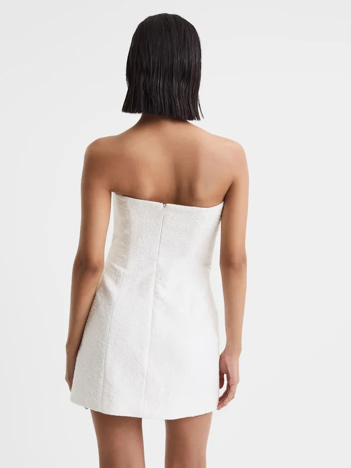 Women Reiss Dresses Quan Boucle Strapless Mini Dress White