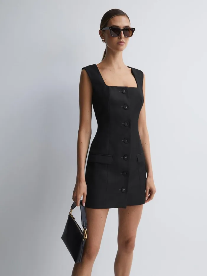 Women Reiss Dresses Quan ButtonThrough Mini Dress Black